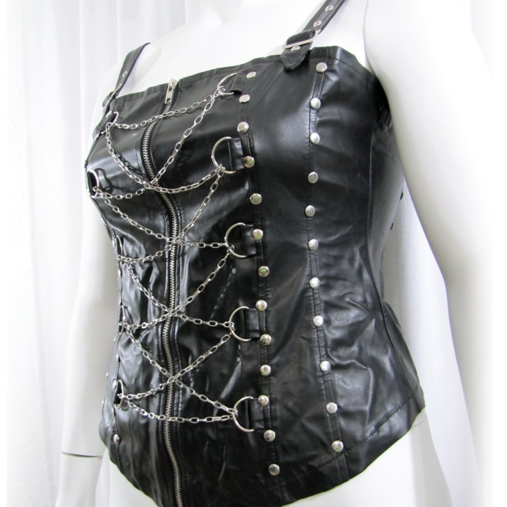 Plus Size Vegan Leather Bustier With Chains XL